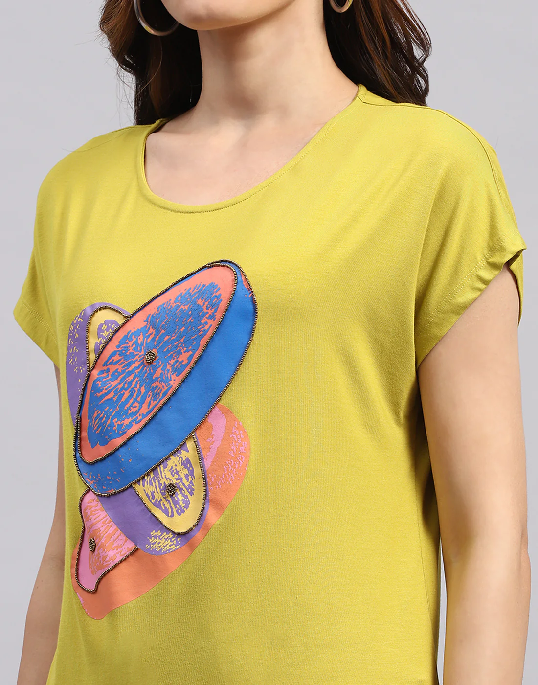 Women Yellow Printed Round Neck Half Sleeve Top - Image 7