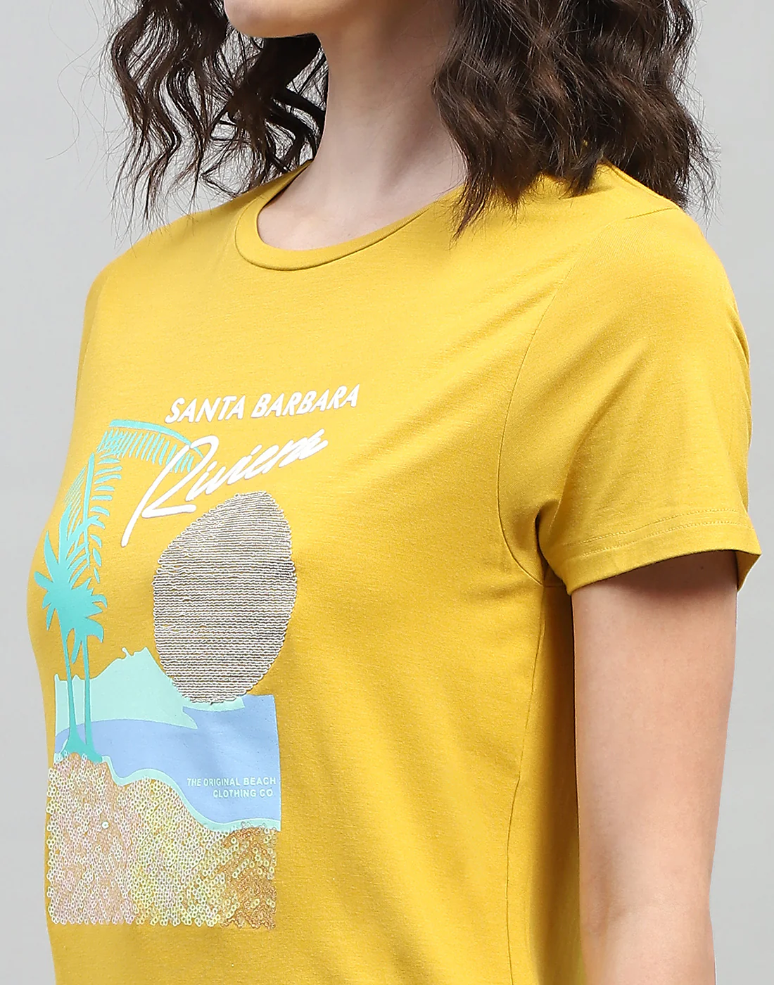 Women Yellow Printed Round Neck Half Sleeve Top - Image 6