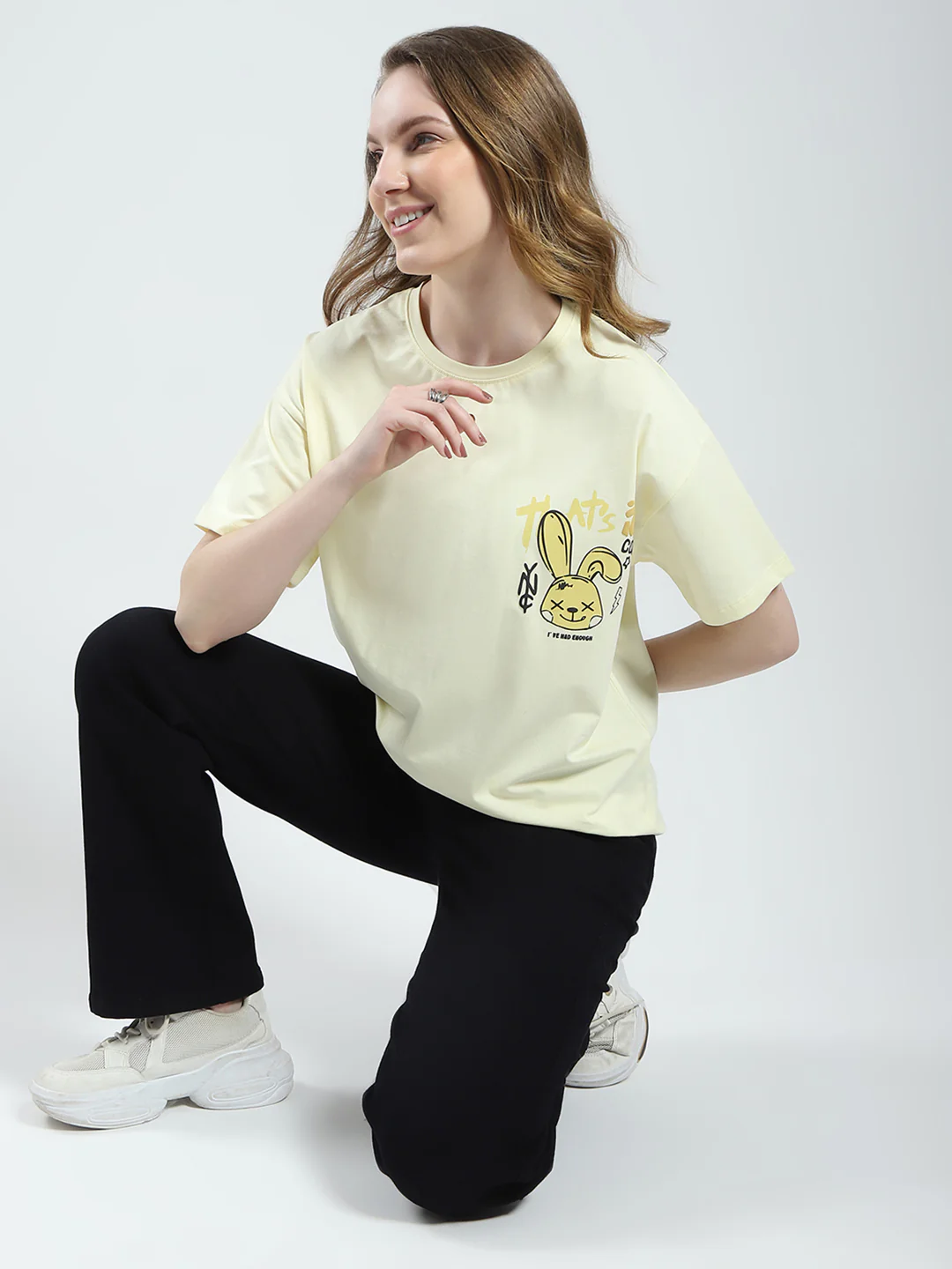 Women Yellow Printed Round Neck Half Sleeve Top - Image 2