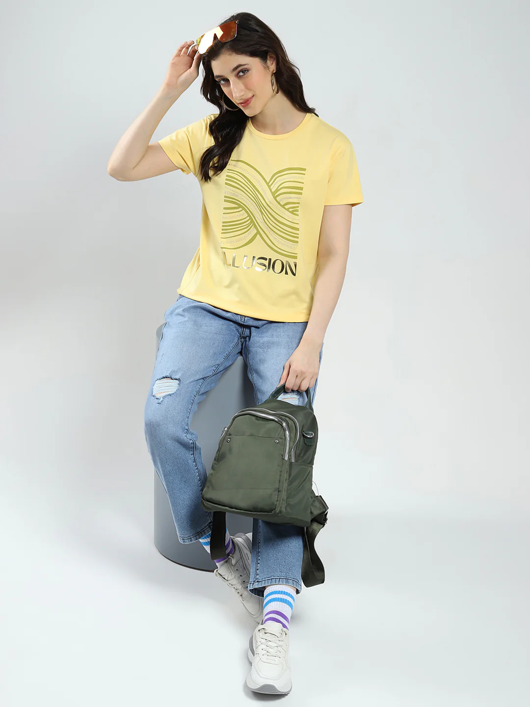 Women Yellow Printed Round Neck Half Sleeve Top - Image 2