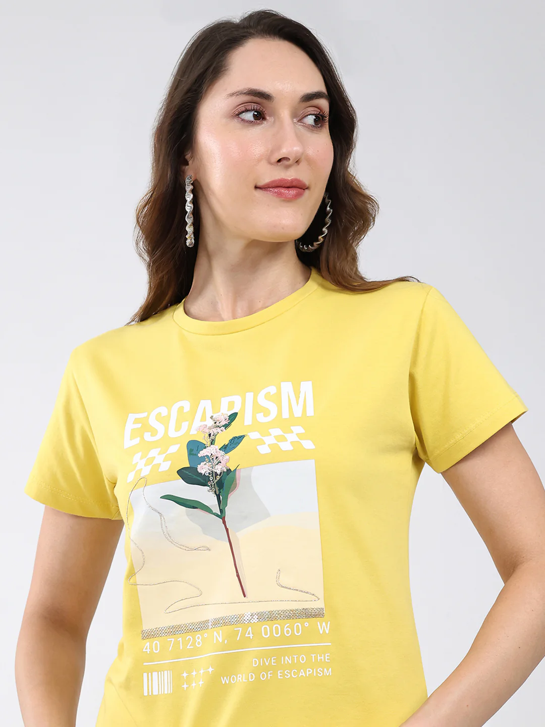 Women Yellow Printed Round Neck Half Sleeve Top - Image 7