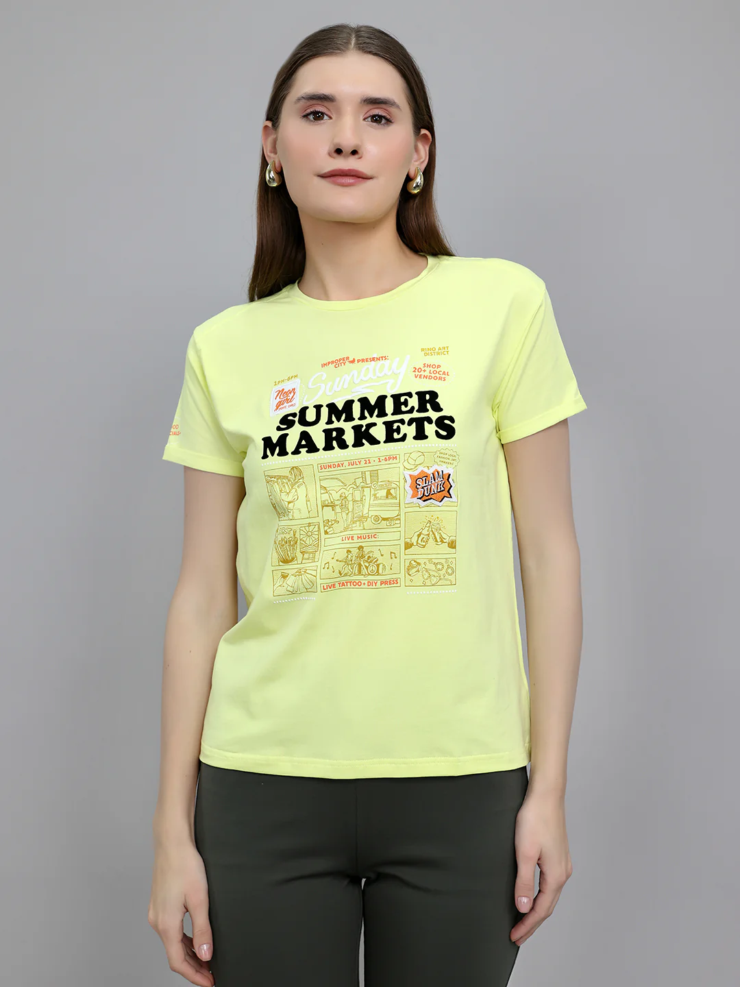 Women Yellow Printed Round Neck Half Sleeve Top