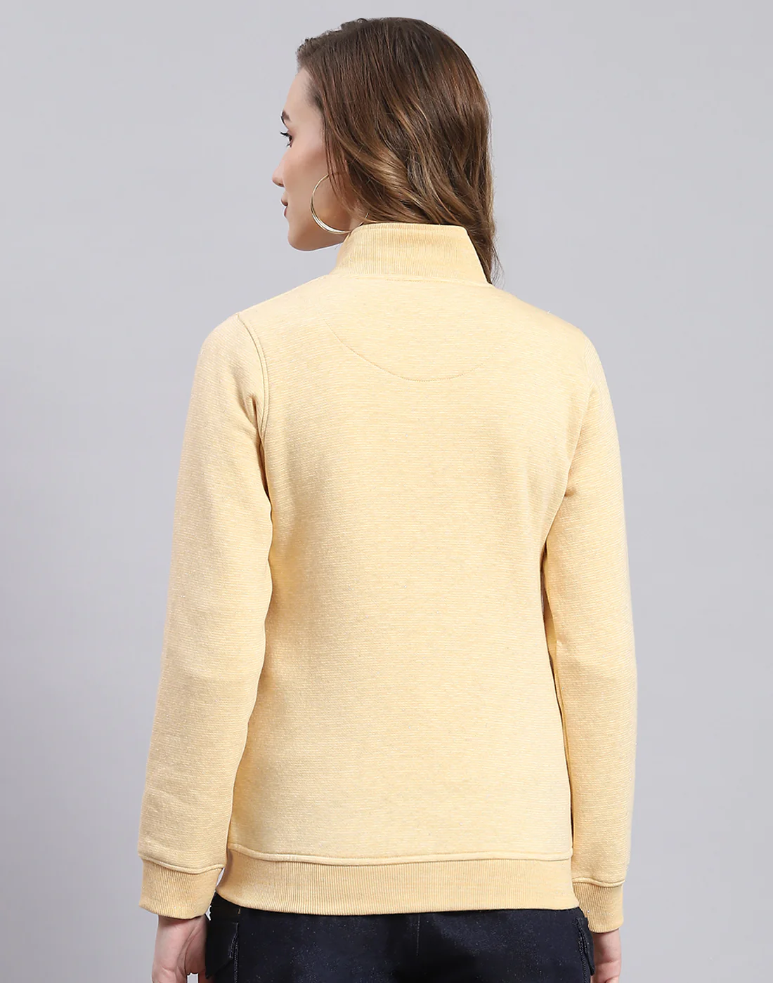 Women Yellow Printed Stand Collar Full Sleeve Sweatshirt - Image 5