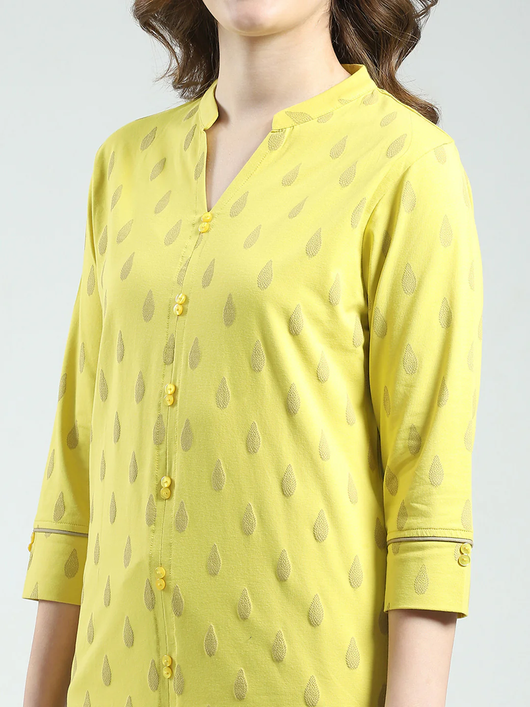 Women Yellow Printed Round Neck 3/4th Sleeve Lower Set - Image 8