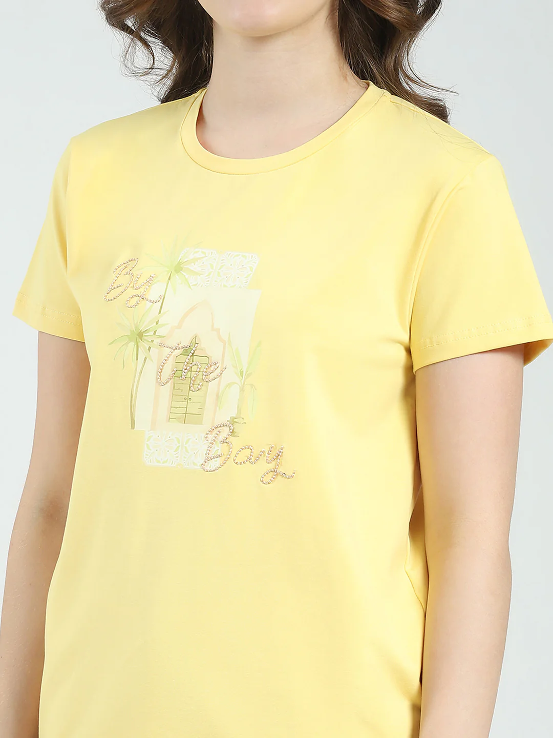 Women Yellow Printed Round Neck Half Sleeve Lower Set - Image 8