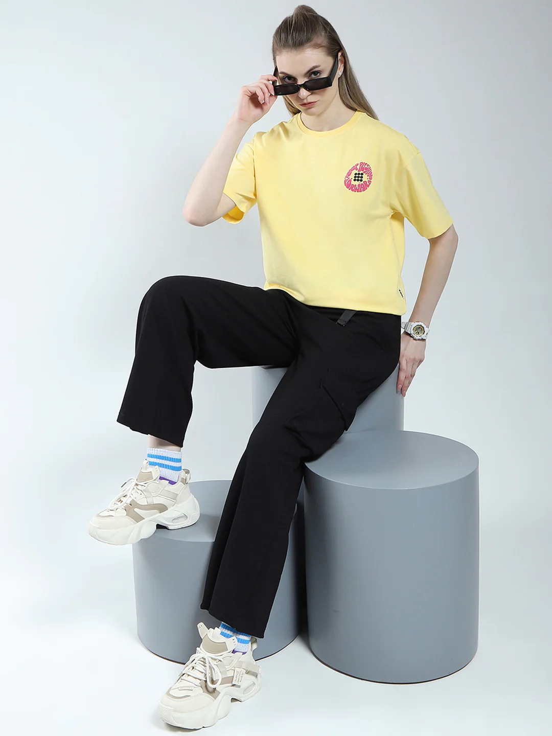 Rock.it Women Yellow Printed Round Neck Half Sleeve Top - Image 2