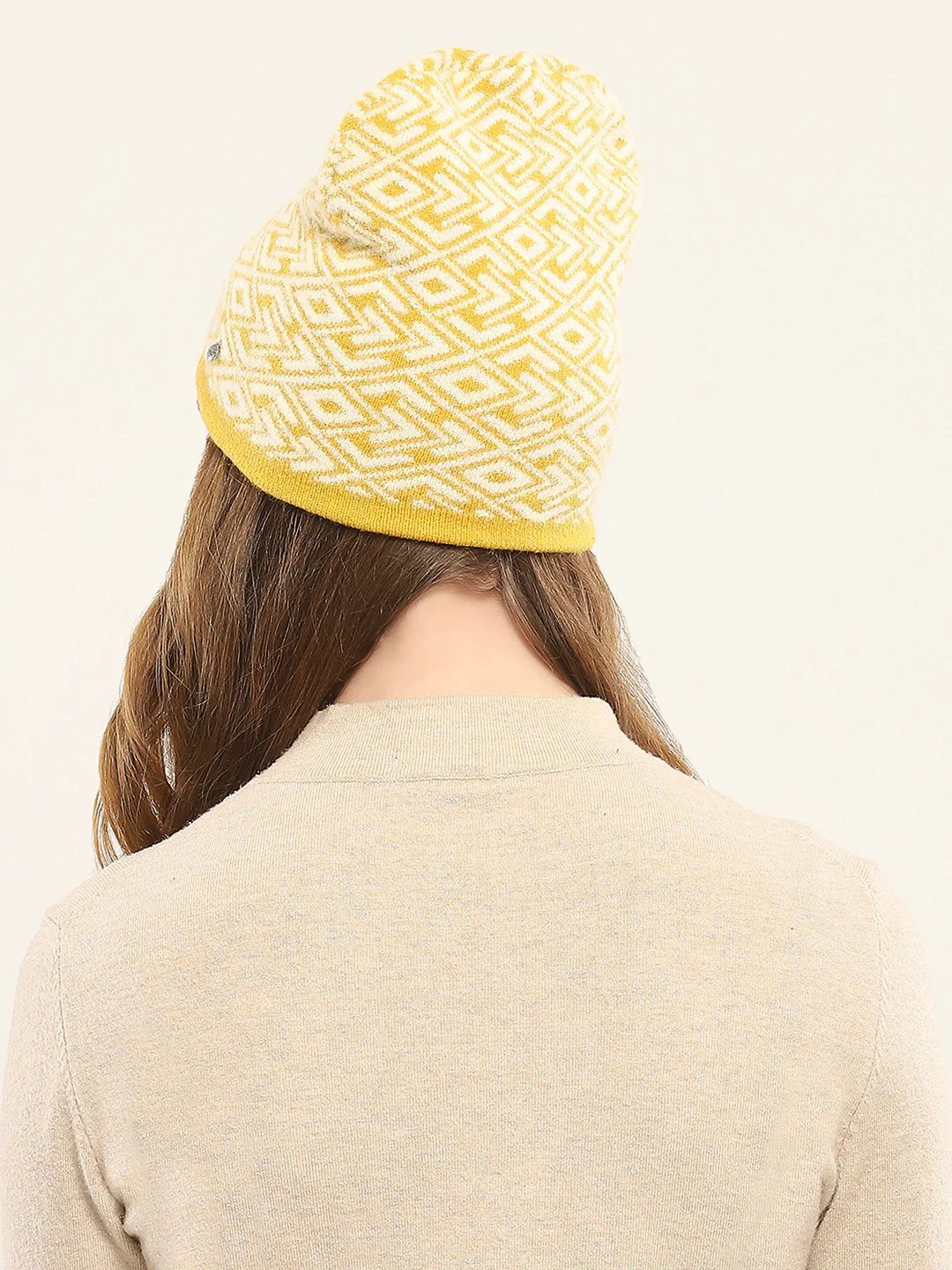 Women Yellow Self Design Cap - Image 5