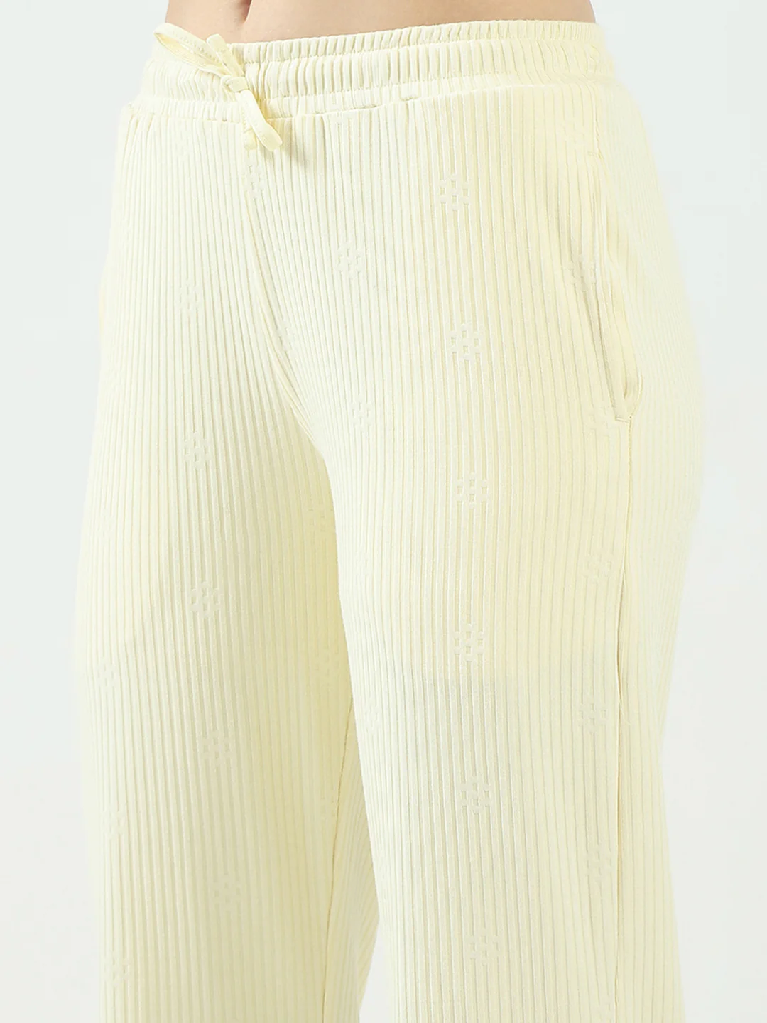 Women Yellow Self Design Collar Half Sleeve Cords Set - Image 8