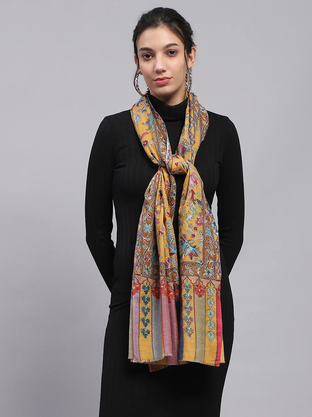 Women Yellow Self Design Stole - Image 3