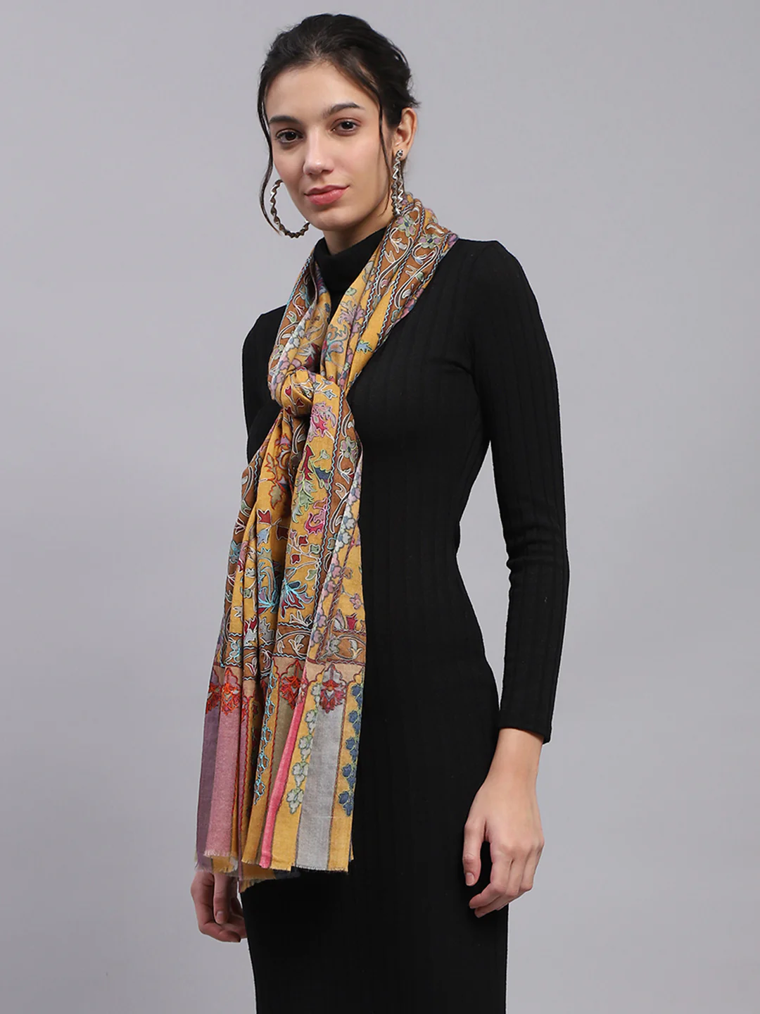Women Yellow Self Design Stole - Image 4