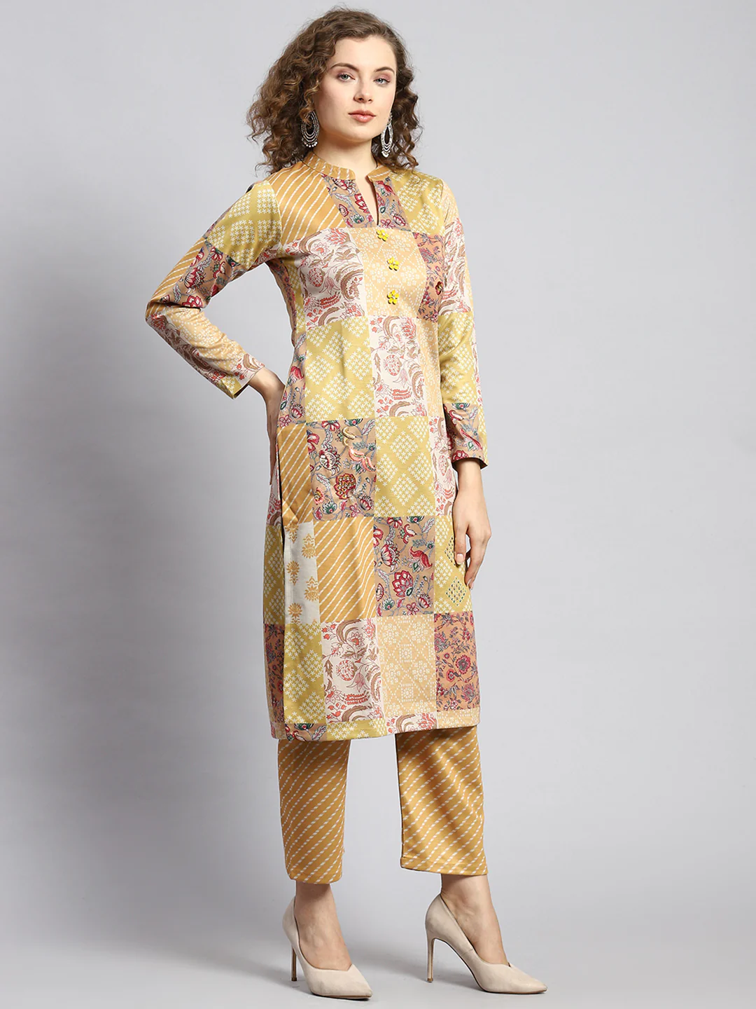 Women Yellow Self Kurti+Lower Set - Image 2