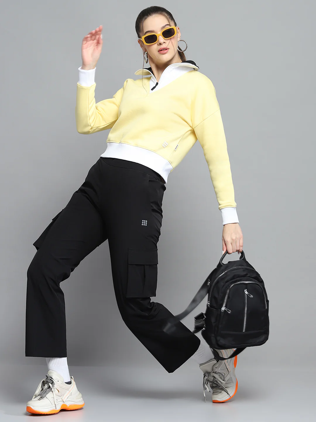 Rock.it Women Yellow Solid Collar Full Sleeve Sweatshirt - Image 2
