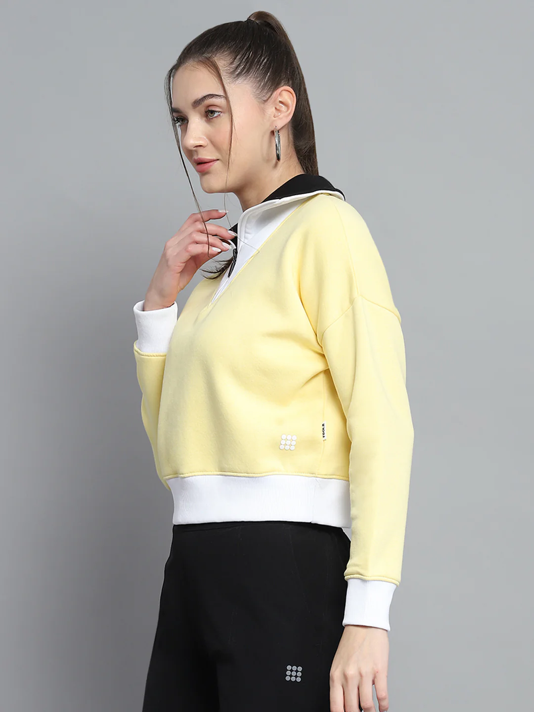 Rock.it Women Yellow Solid Collar Full Sleeve Sweatshirt - Image 3