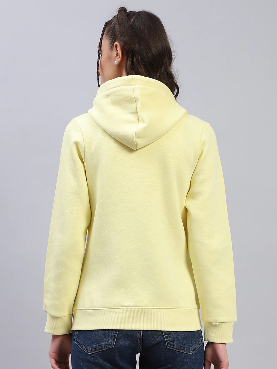 Women Yellow Solid Hooded Full Sleeve Sweatshirt - Image 5