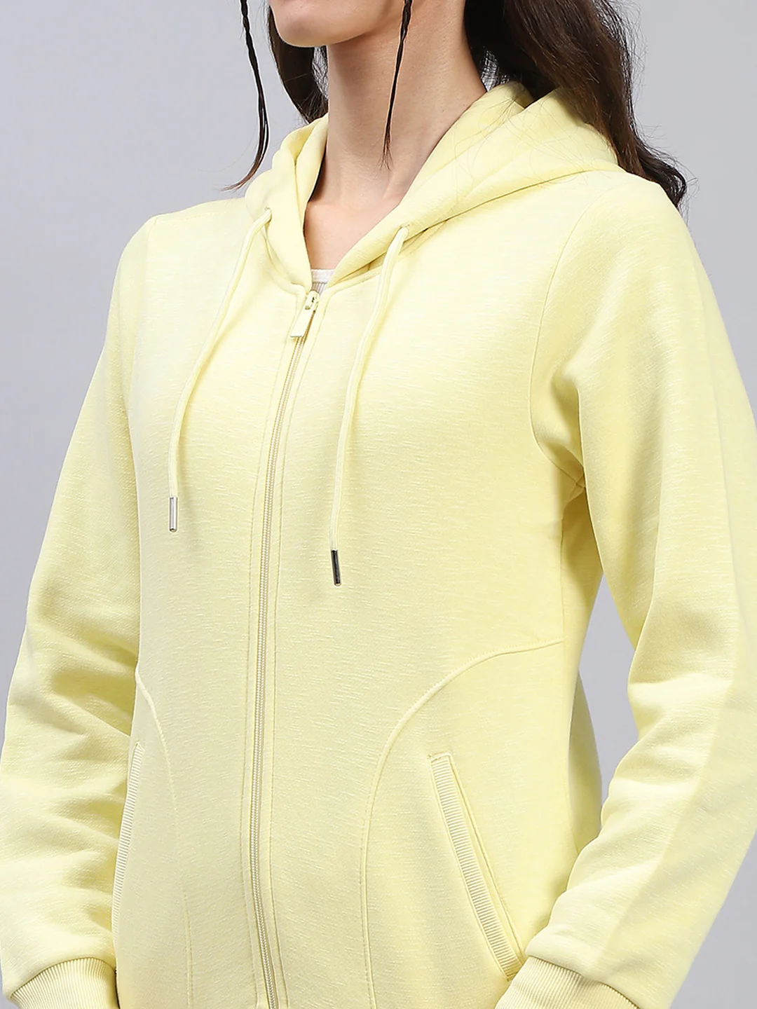 Women Yellow Solid Hooded Full Sleeve Sweatshirt - Image 7