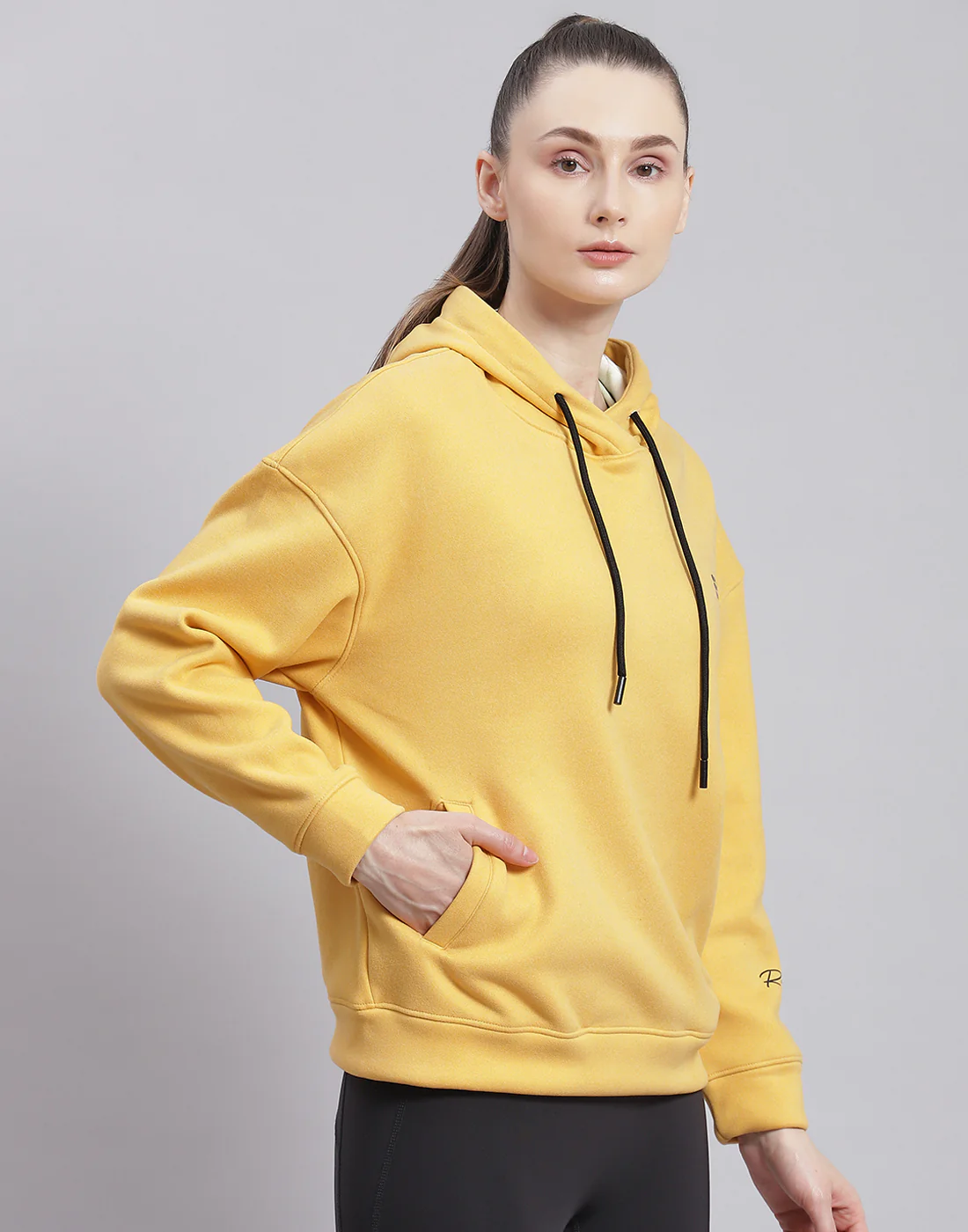 Rock.it Women Yellow Solid Hooded Full Sleeve Sweatshirt - Image 4