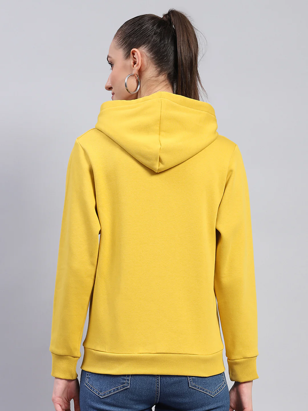 Women Yellow Solid Hooded Full Sleeve Sweatshirt - Image 5