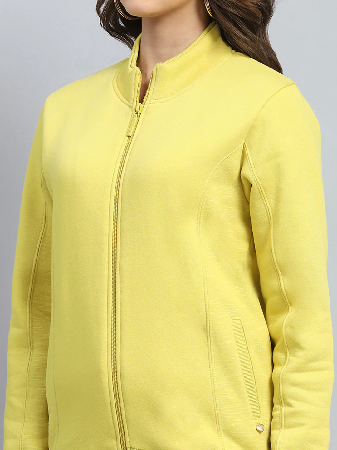 Women Yellow Solid Mock Neck Full Sleeve Sweatshirt - Image 6