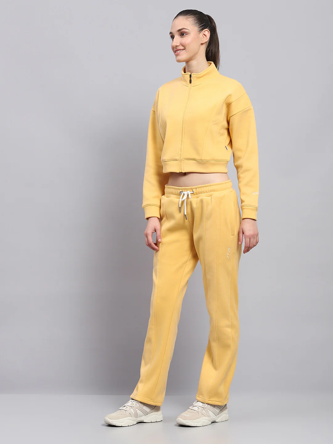 Rock.it Women Yellow Solid Mock Neck Full Sleeve Cords Set - Image 4