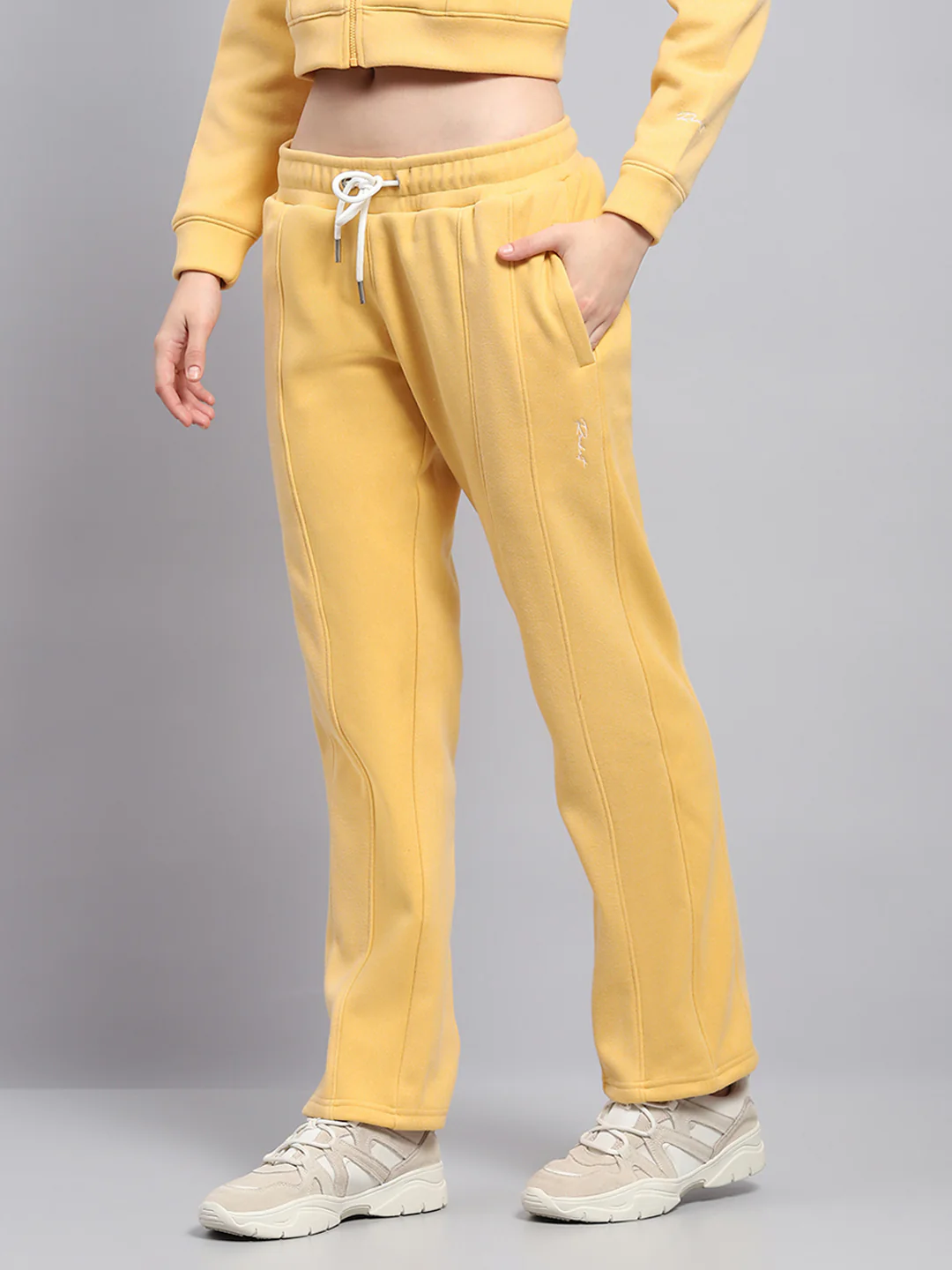 Rock.it Women Yellow Solid Mock Neck Full Sleeve Cords Set - Image 7