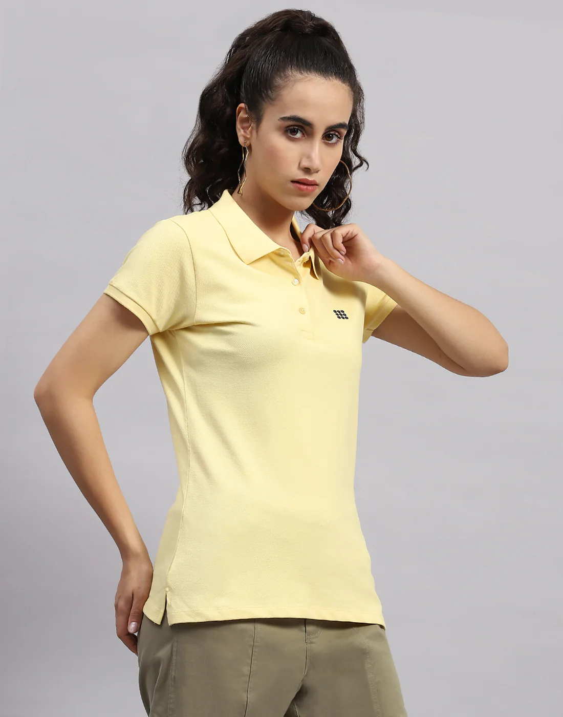 Rock.it Women Yellow Solid Polo Collar Half Sleeve T Shirt - Image 4