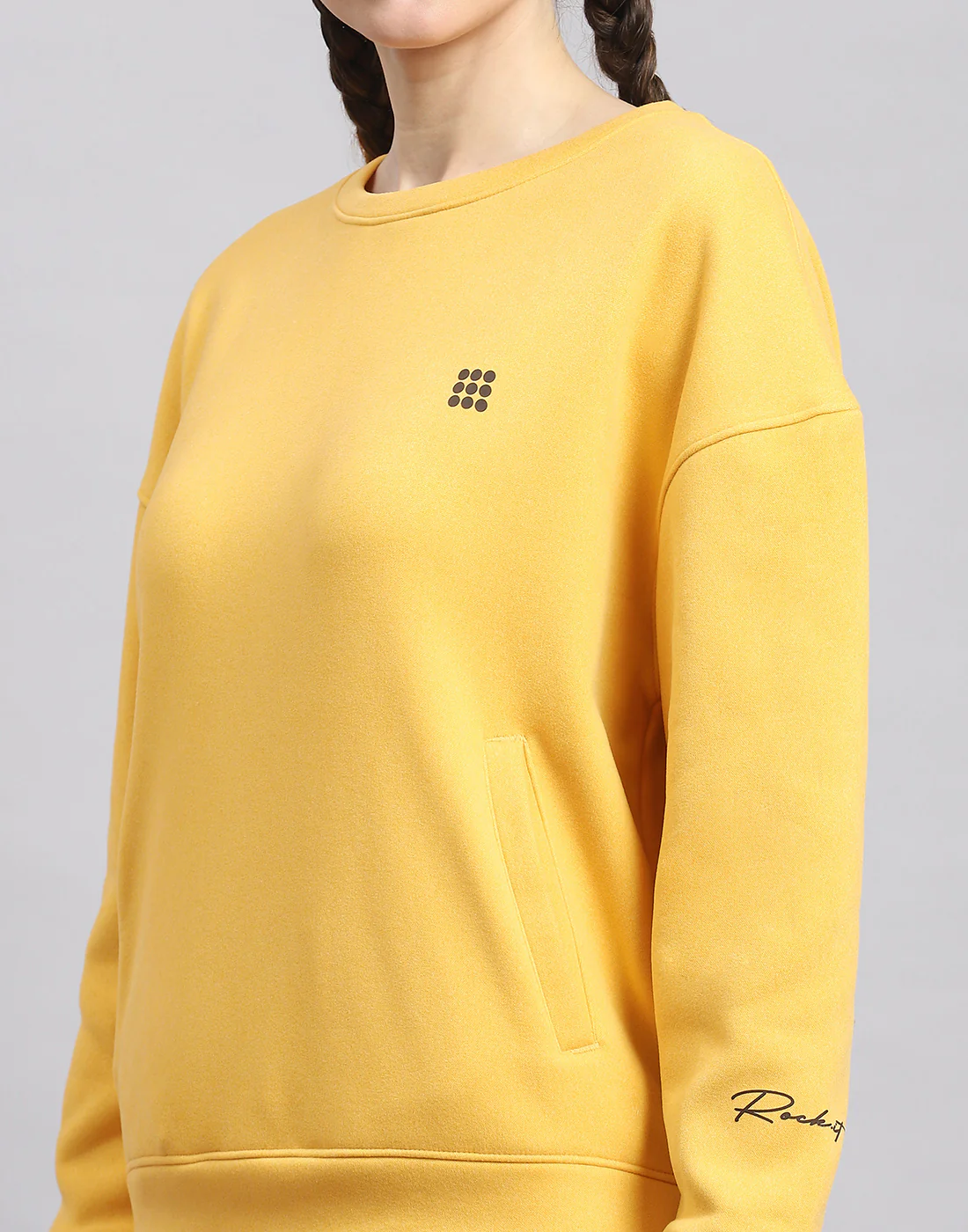 Rock.it Women Yellow Solid Round Neck Full Sleeve Sweatshirt - Image 7