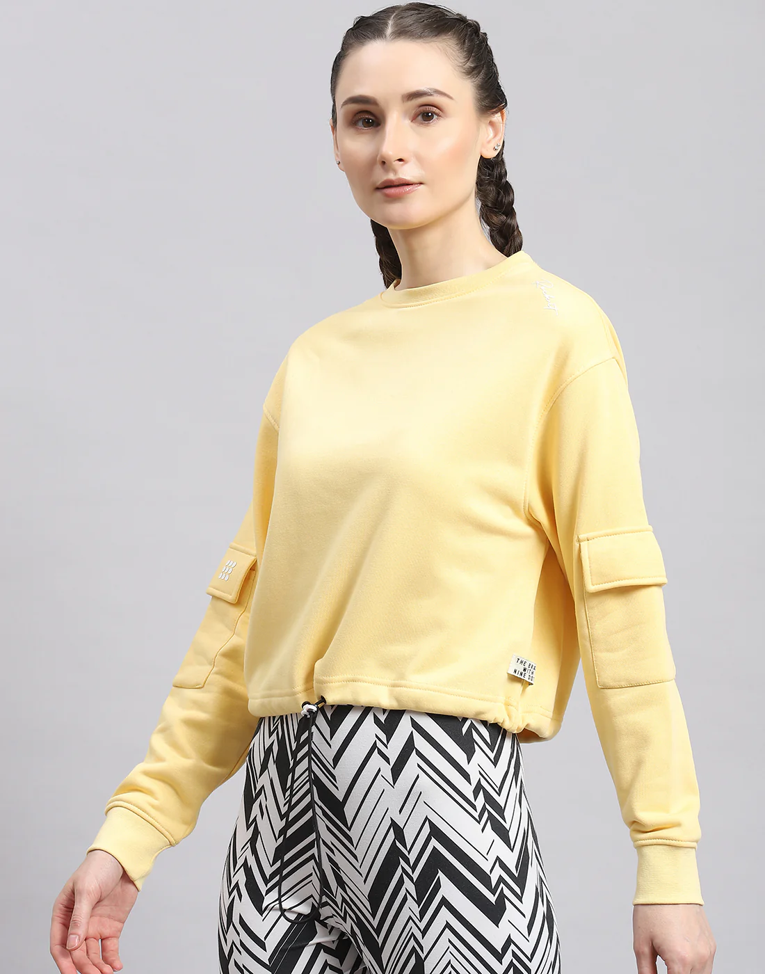 Rock.it Women Yellow Solid Round Neck Full Sleeve Sweatshirt - Image 3