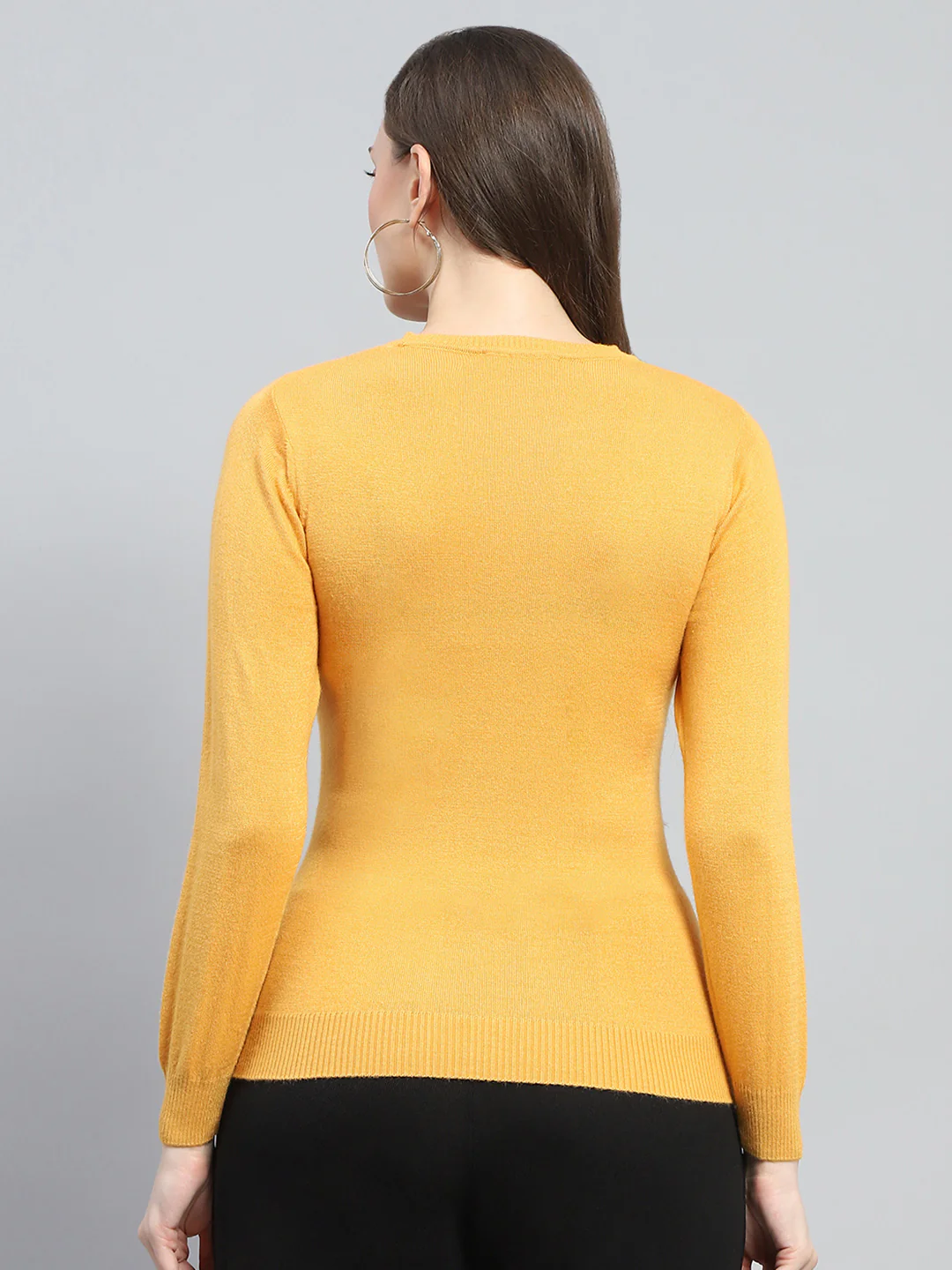 Women Yellow Solid Round Neck Full Sleeve Winter Tops - Image 5