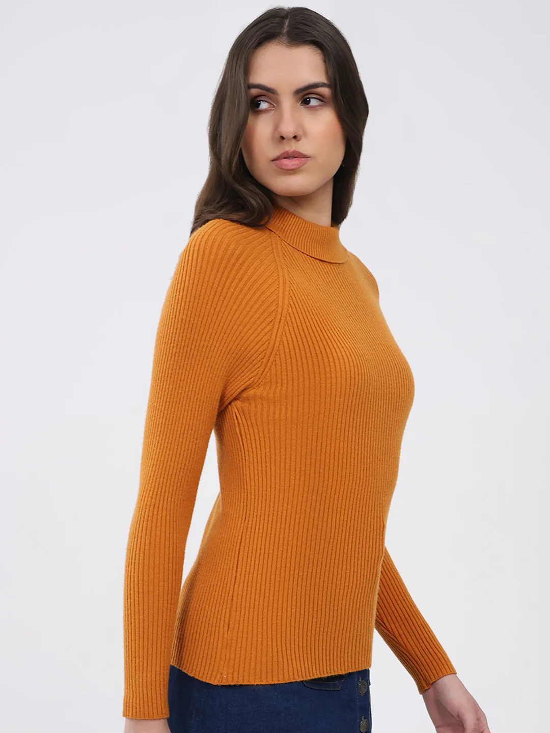 Women Yellow Solid T Neck Full Sleeve Sceavy - Image 4