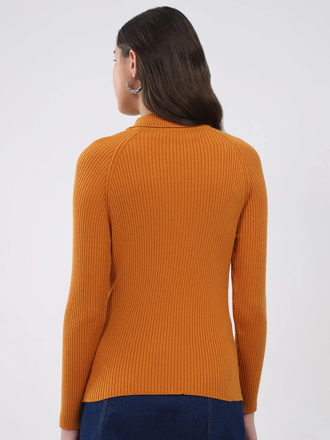 Women Yellow Solid T Neck Full Sleeve Sceavy - Image 5