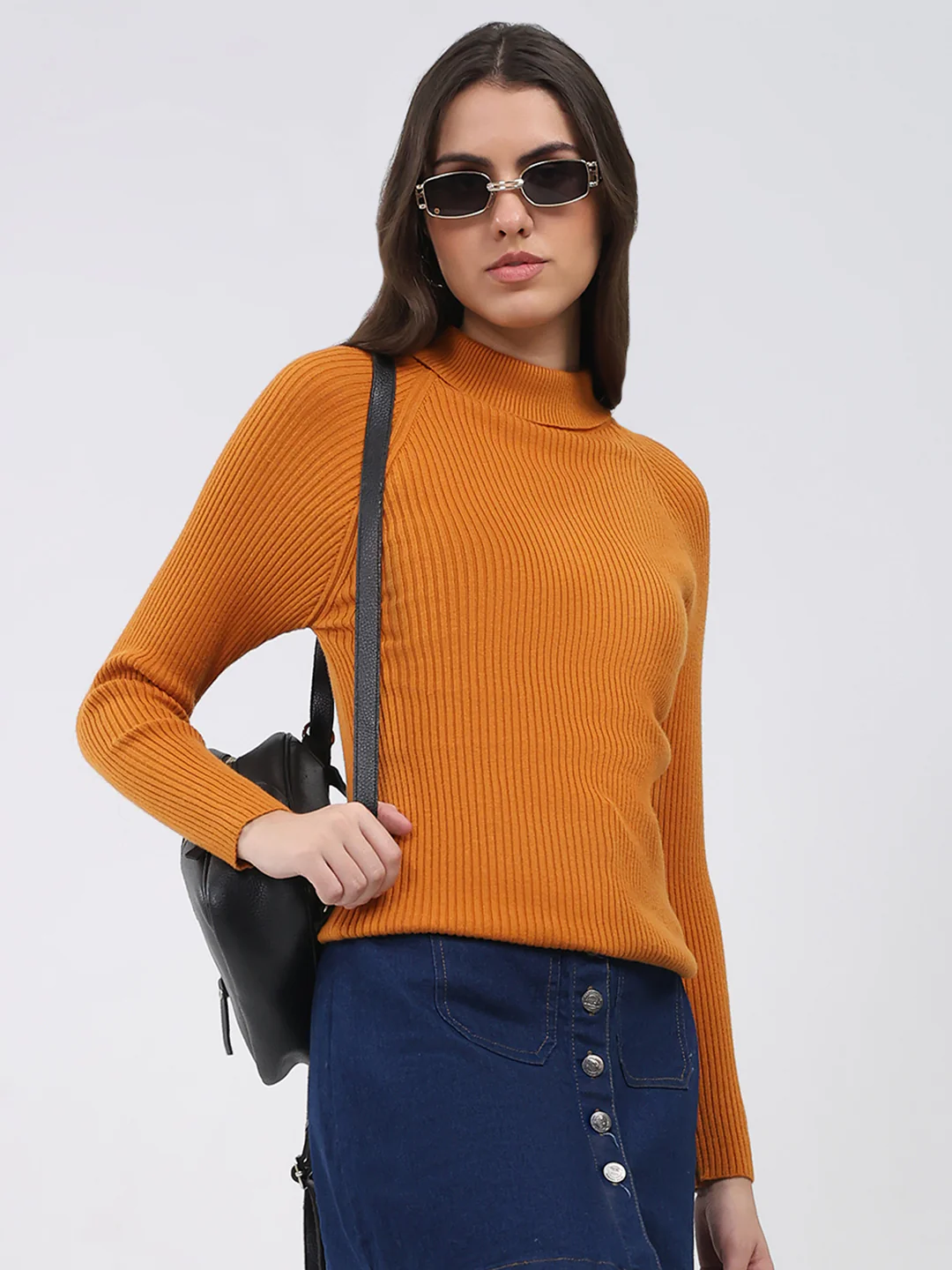 Women Yellow Solid T Neck Full Sleeve Sceavy - Image 6