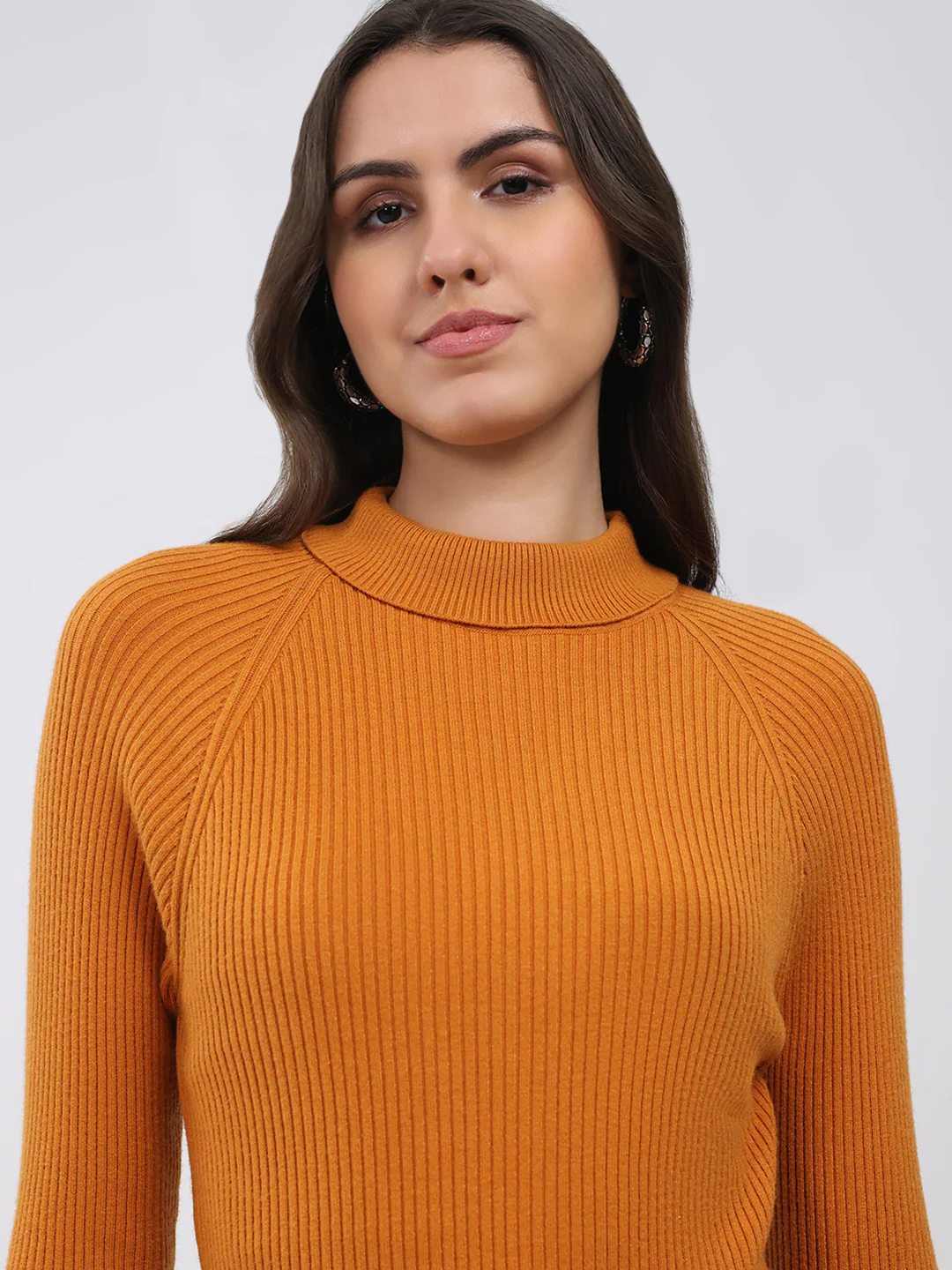 Women Yellow Solid T Neck Full Sleeve Sceavy - Image 7