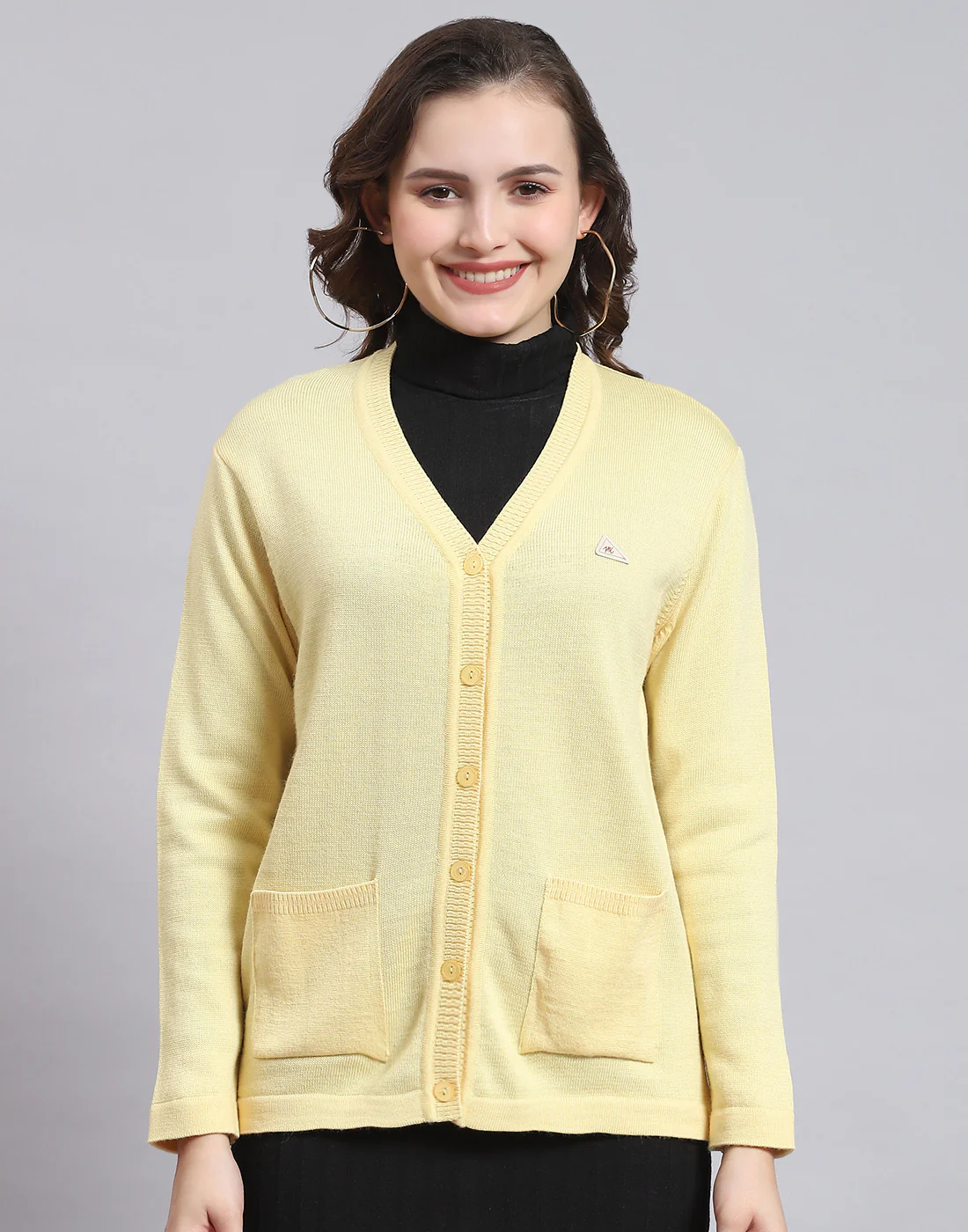 Women Yellow Solid V Neck Full Sleeve Sweater - Image 3
