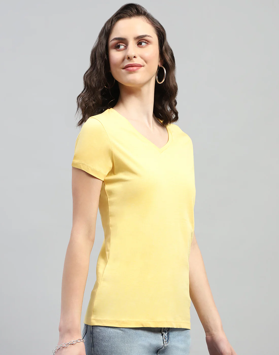 Women Yellow & Turquoise Blue Solid V Neck Half Sleeve Top (Pack of 2) - Image 5