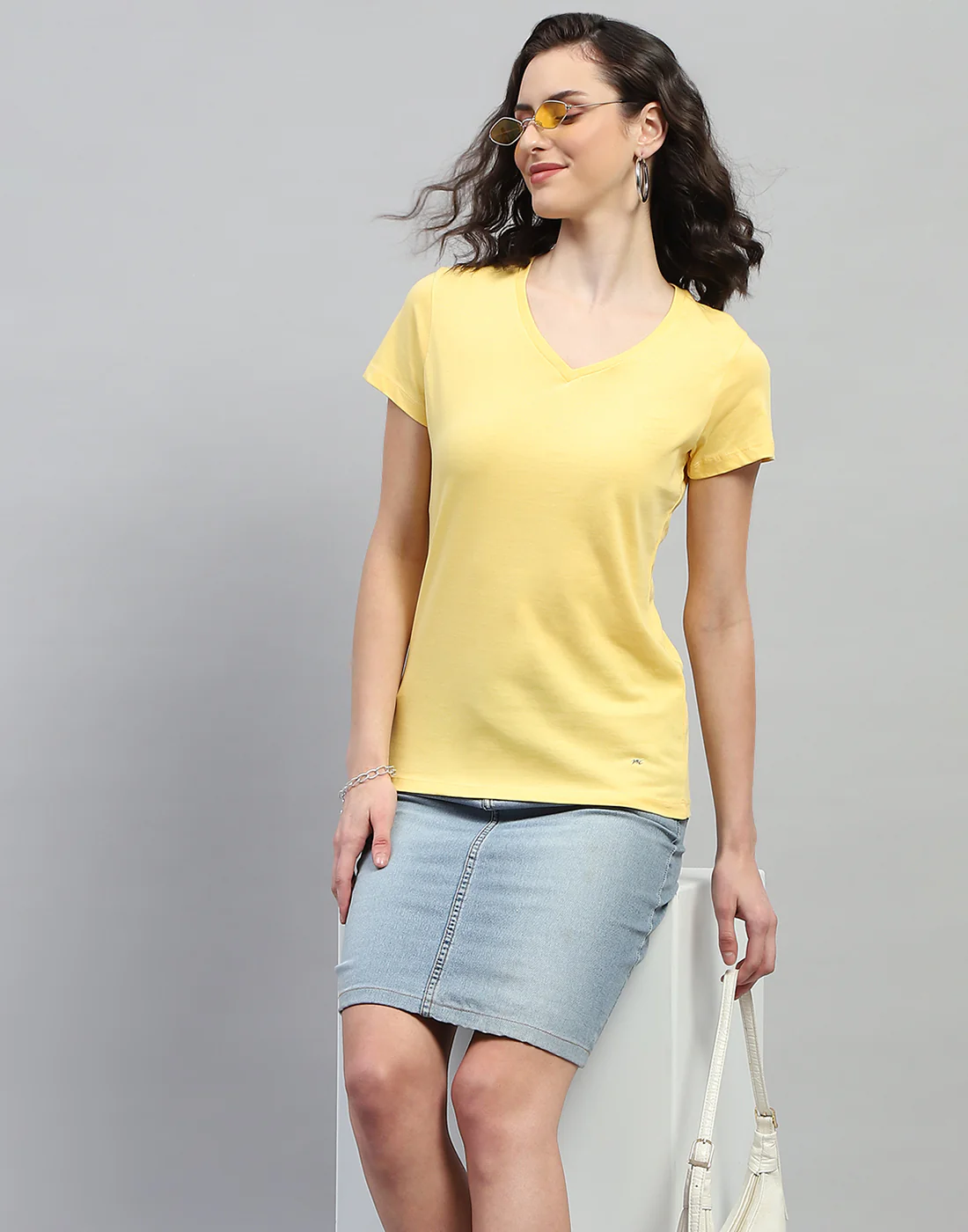 Women Yellow & Turquoise Blue Solid V Neck Half Sleeve Top (Pack of 2) - Image 6