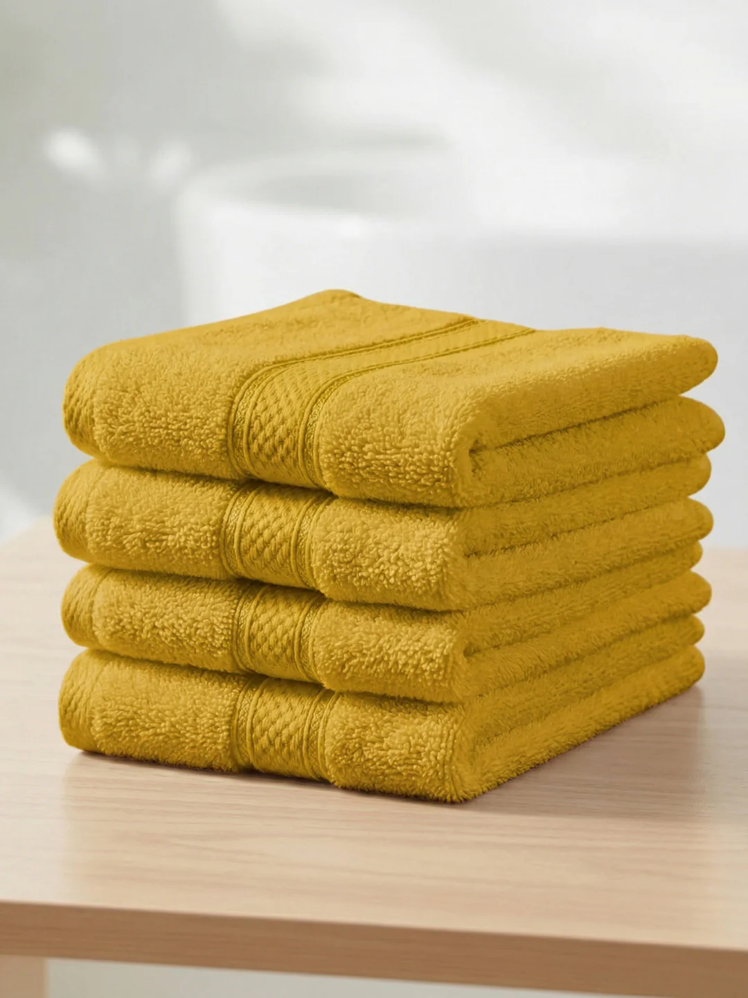 Yellow Pure Cotton Solid 400 GSM Face Towel 4 Pc Set (Jasper Collection)
