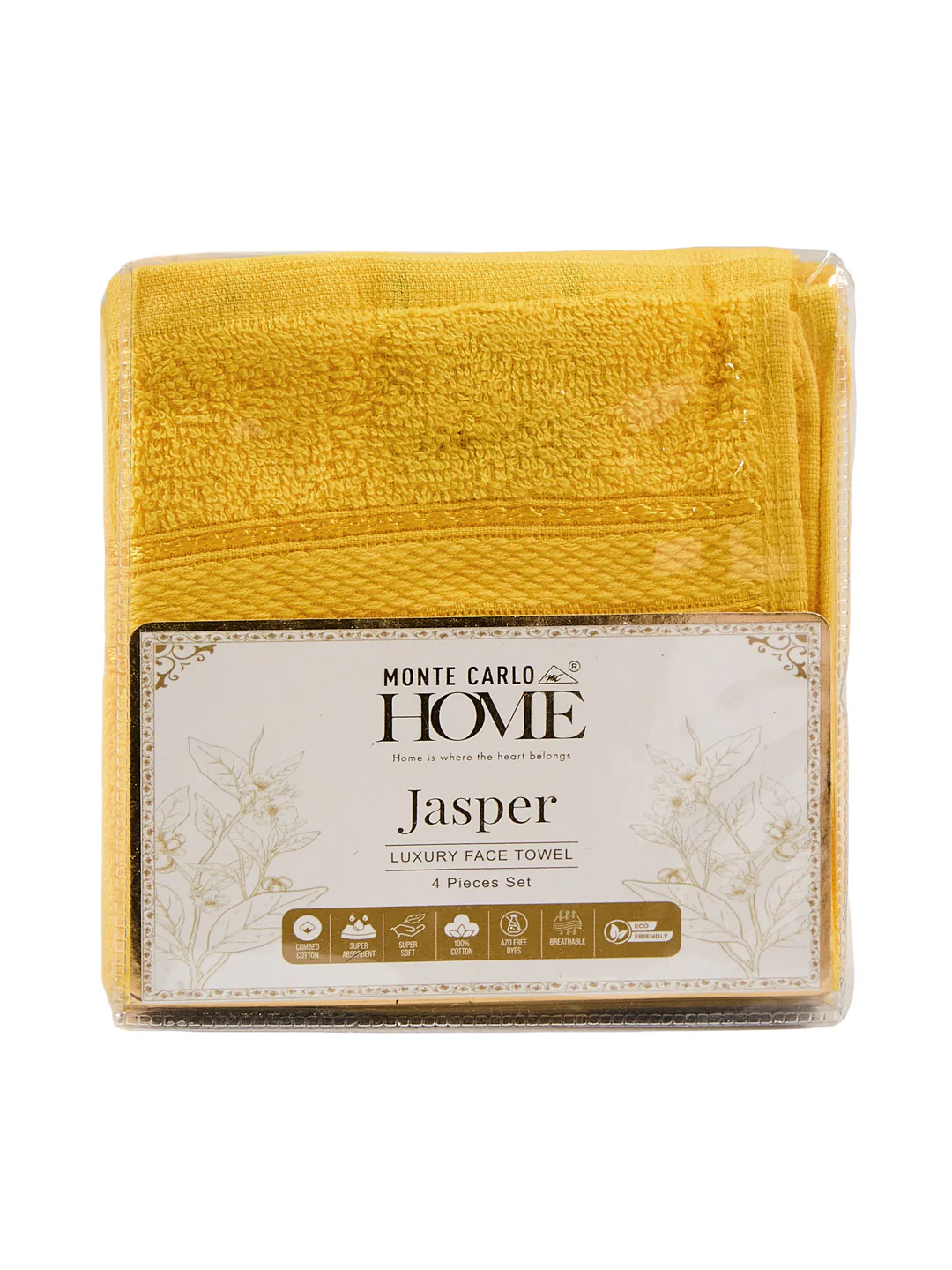 Yellow Pure Cotton Solid 400 GSM Face Towel 4 Pc Set (Jasper Collection) - Image 8